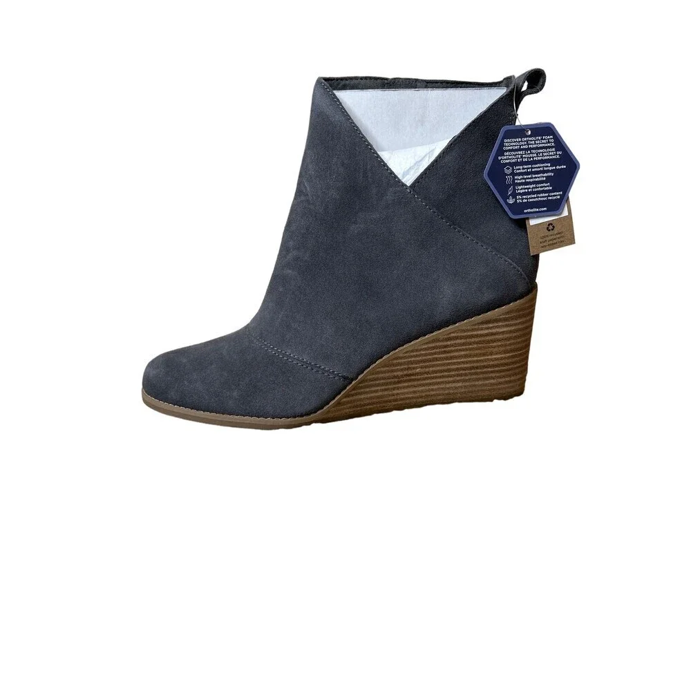 Toms SUTTON WEDGE BOOTIE IN DARK GREY stacked wedge heel NEW SZ 12ankle boots